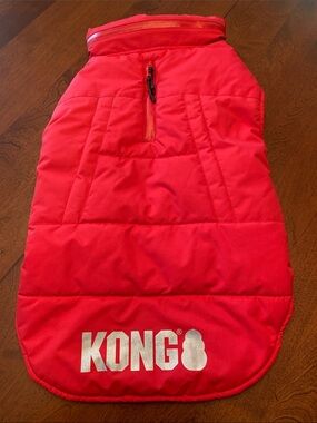 Kong Bright Red Quilted Insulated Pet Jacket and Hood with Reflective Logo